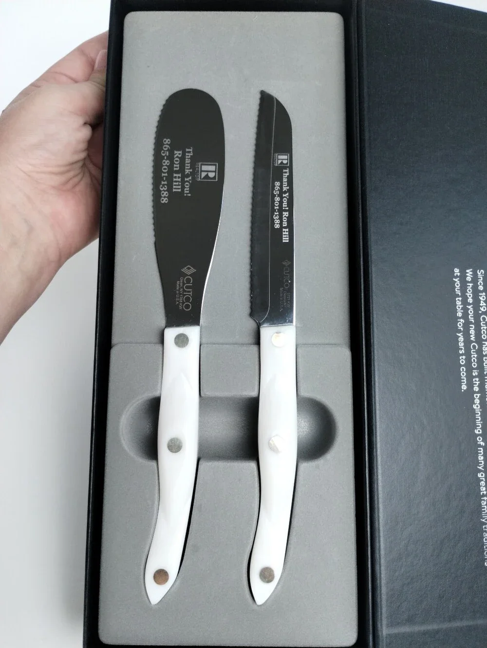 CUTCO Club Mates Spatula Spreader 1768 Trimmer 3721 ENGRAVED White Pearl Handles